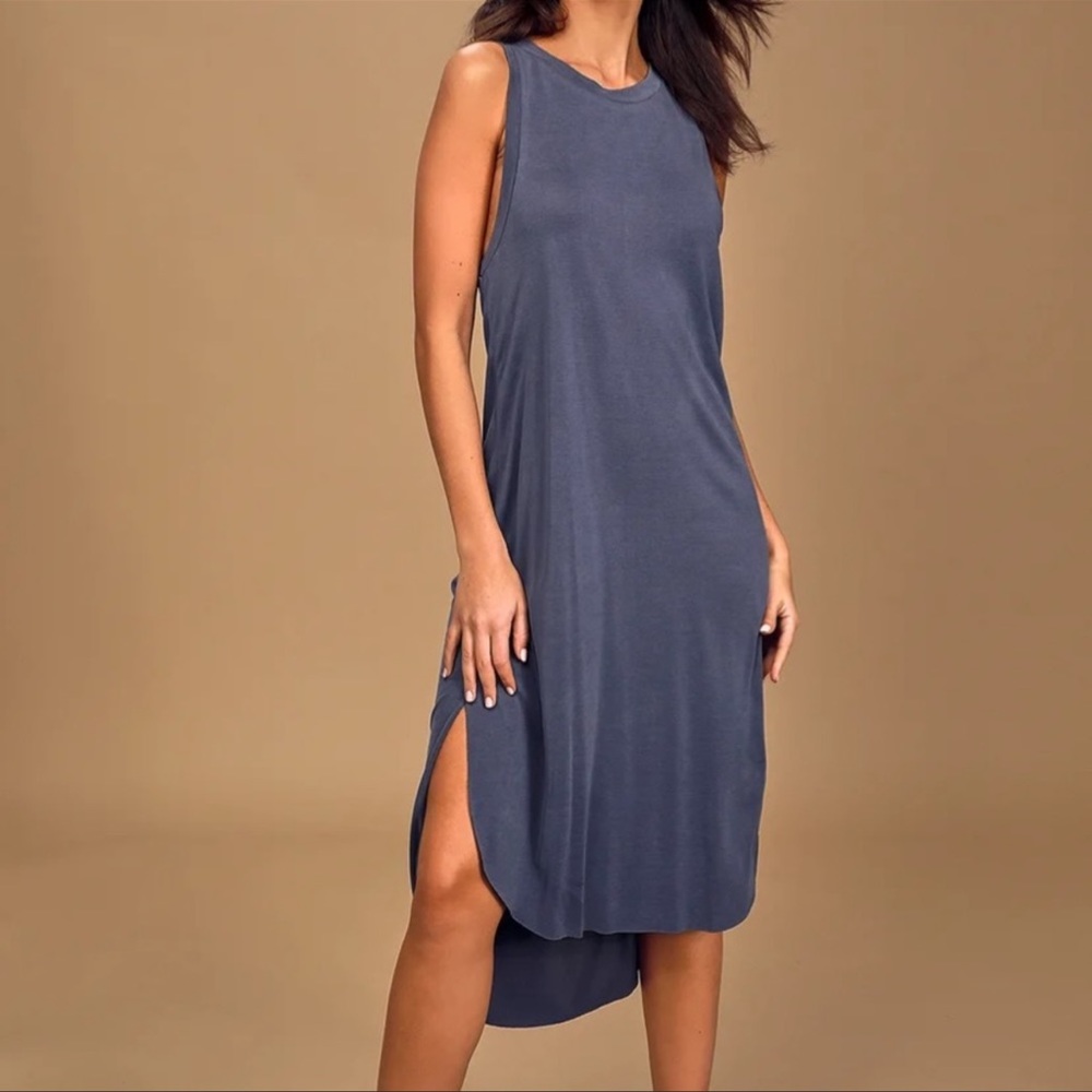 Lulus | Midnight Lady Washed Denim Blue Midi Dress | Size Small